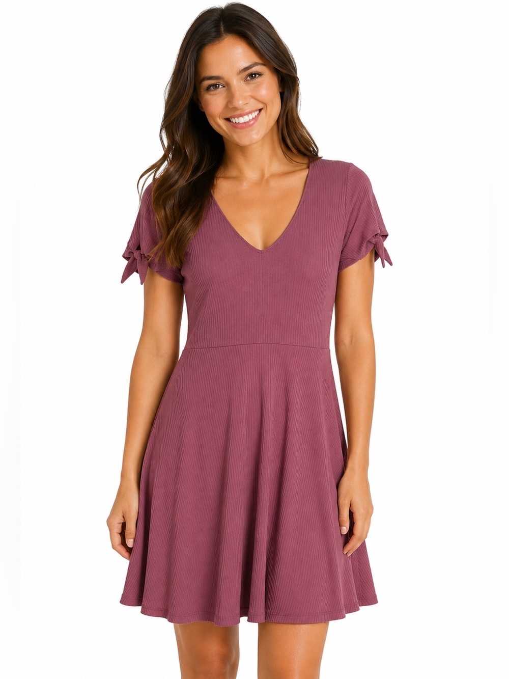 Abercrombie & Fitch Dark Pink Mini Dress V-Neck Short Sleeve Casual Size Large